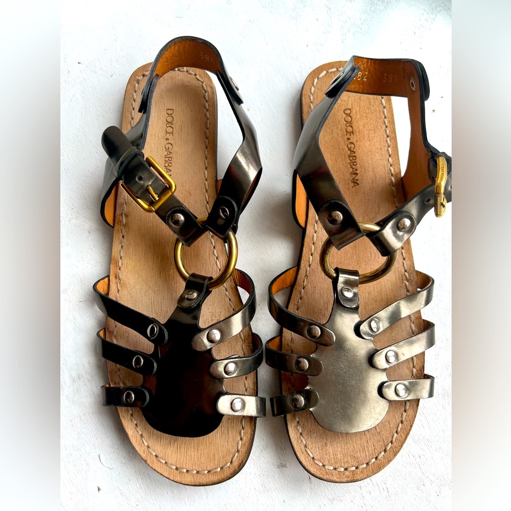 Dolce&Gabanna gladiator army green metallic sandals size 38.5